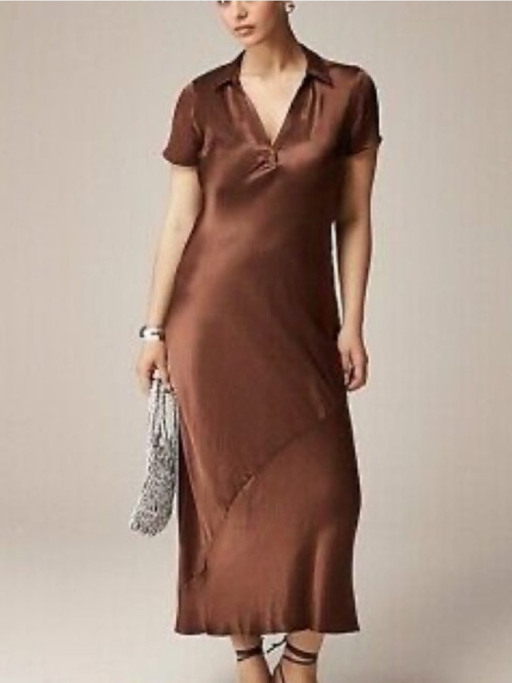 J.Crew Collection Brown Silk Collared Midi Dress Size 00